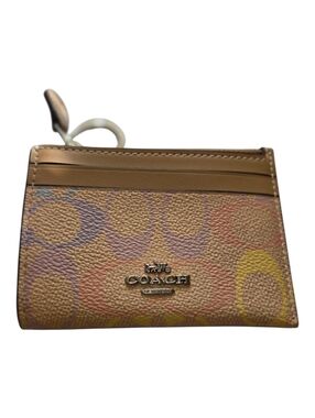 Coach Pastel Multicolor Signature Card Holder with Tan Trim NEW